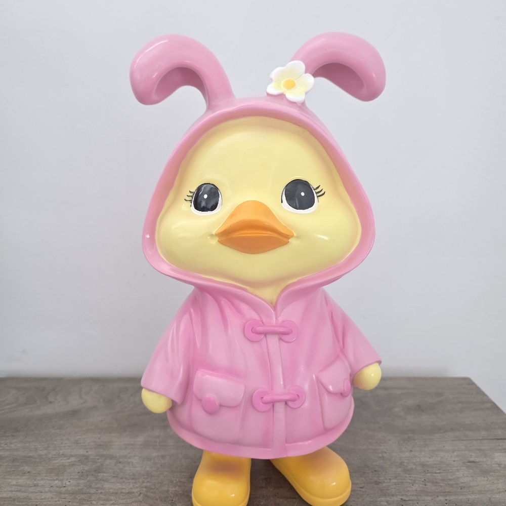 Easter Duck With Pink Raincoat and Rainboats Large Decor